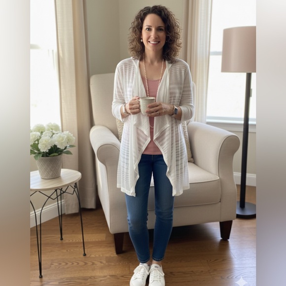 Calvin Klein Sweaters - Calvin Klein White Waterfall Cardigan Sweater Lightweight Knit